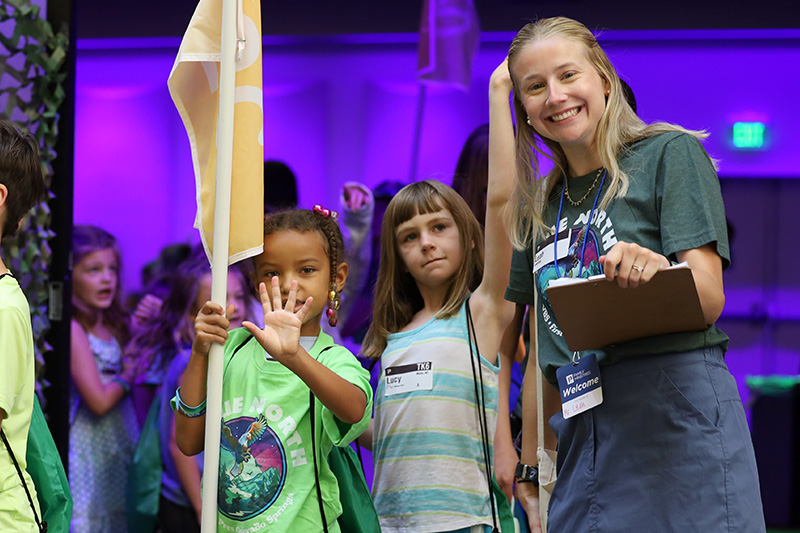 Small group of kids and leaders at Vacation Bible School