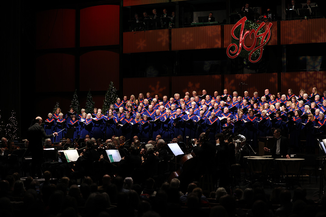 Choir and orchestra performing Christmas music